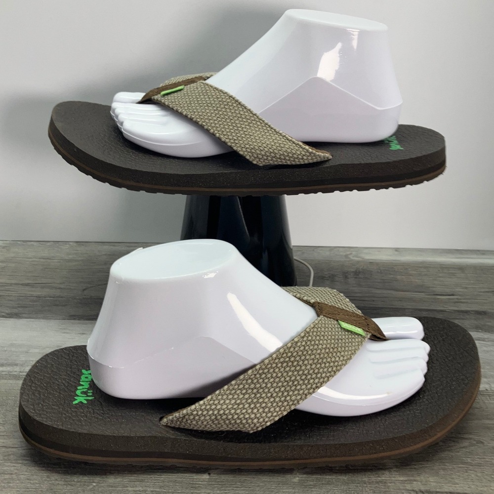 Sanuk Beer Cozy Mens Brown Tan Yoga Mat Flip Flop Sandals SMS10966 Size 11